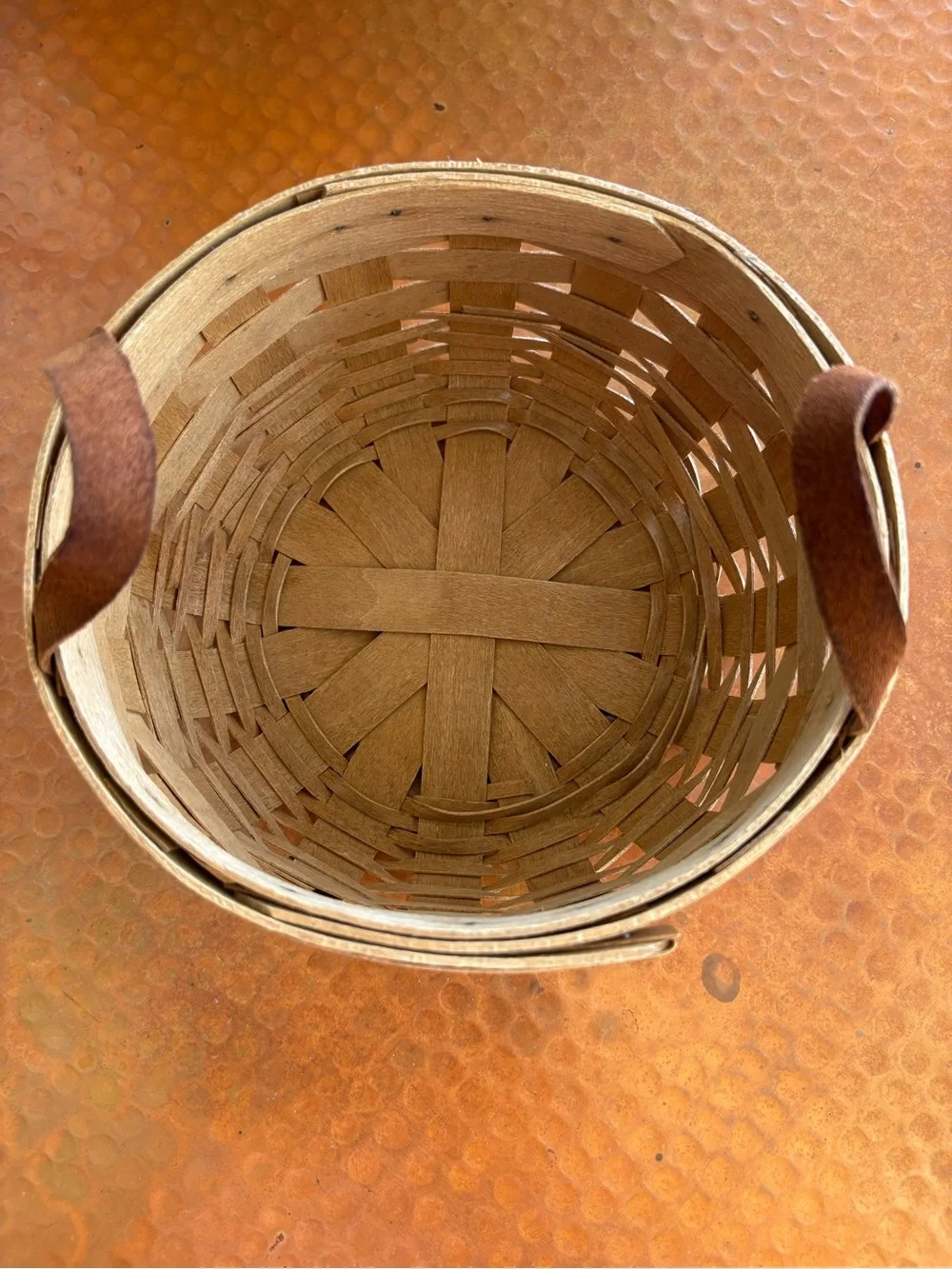 Longaberger Natural Wood Basket with Brown Leather Handles